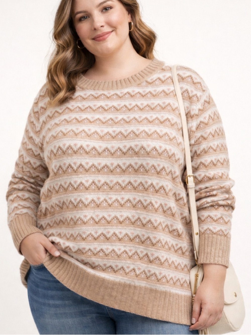 NWT Croft & Barrow Fair Isle Sweater 2X Cozy Beige Pink Pullover Neutral Winter